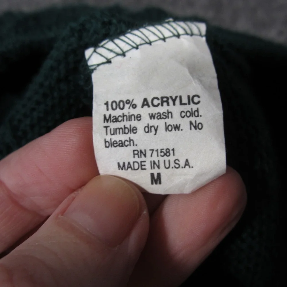 Vtg Sweater Skirt M Green Pointelle Knit Elastic Waist USA 70s Christmas Holiday